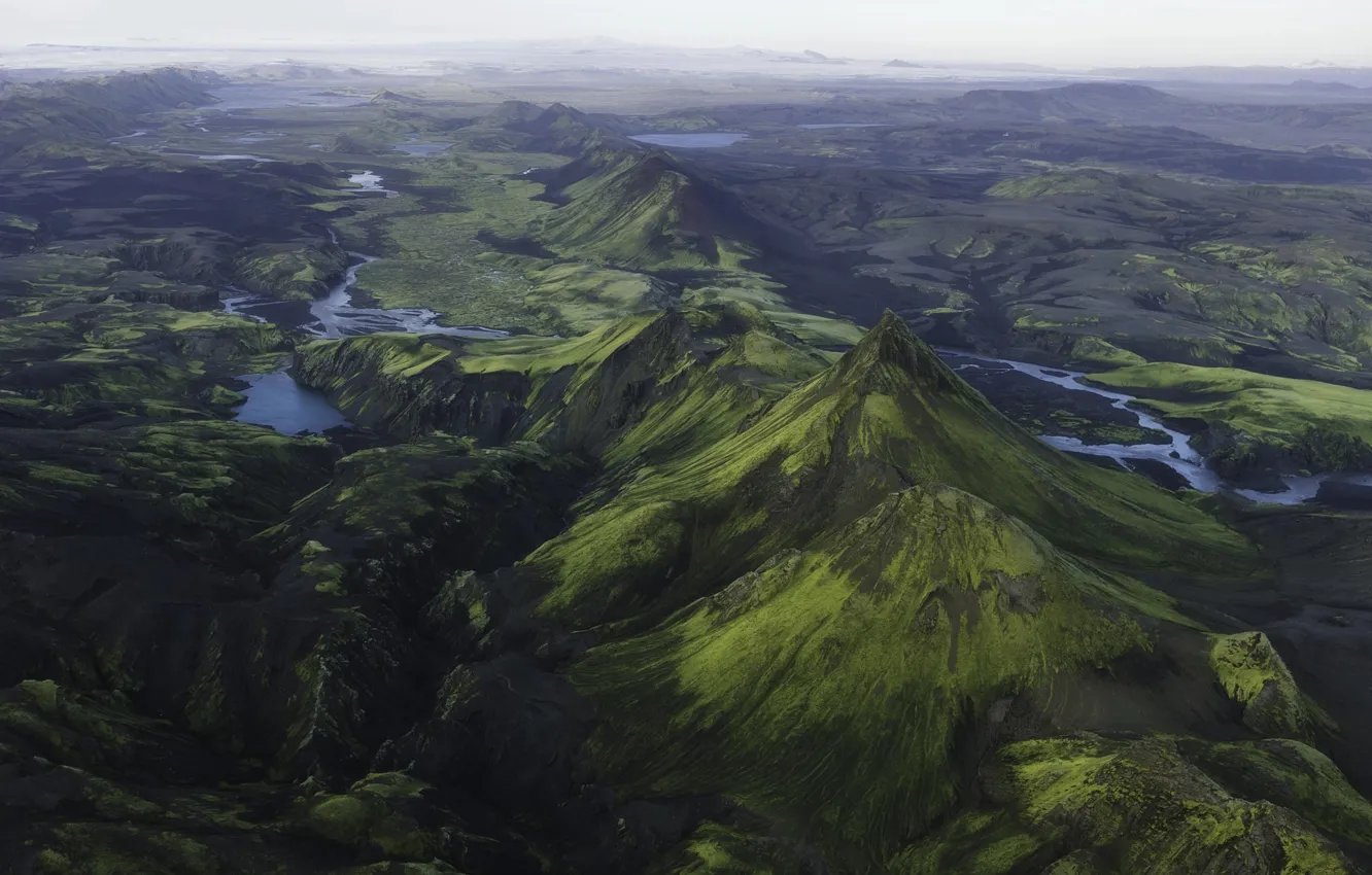 Фото обои горы, долина, Исландия, реки