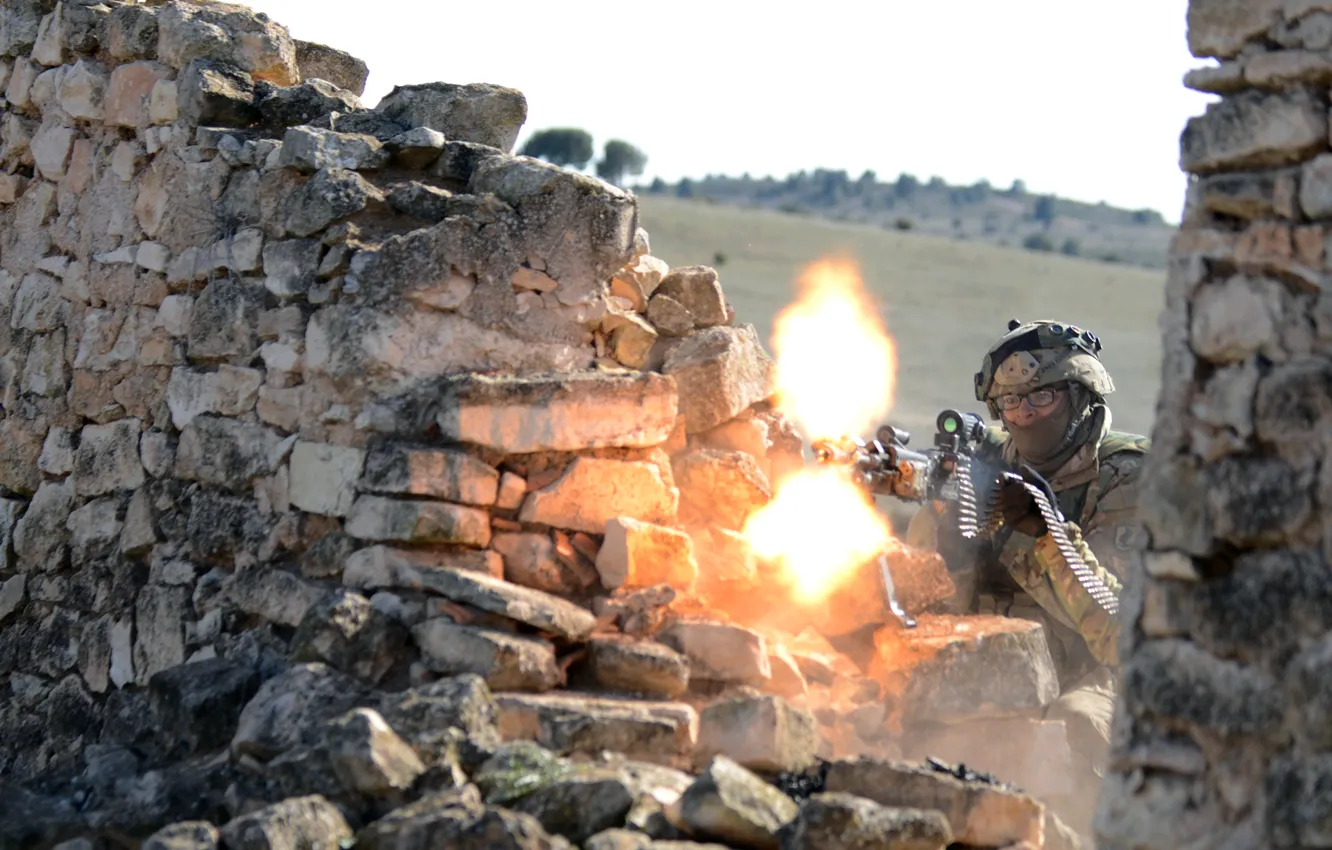 Фото обои солдат, machine gun, M240L