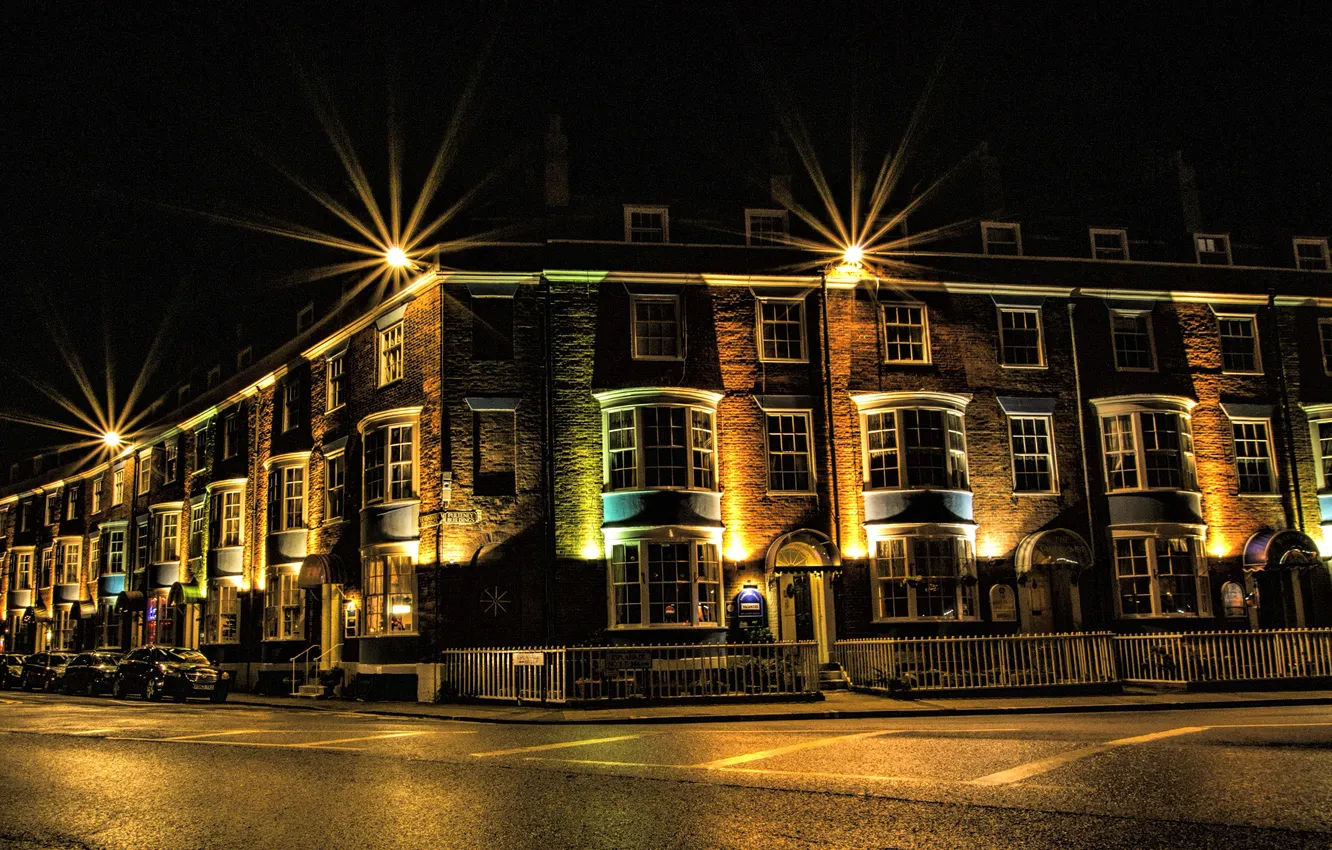 Фото обои машины, ночь, огни, дом, улица, Англия, Weymouth