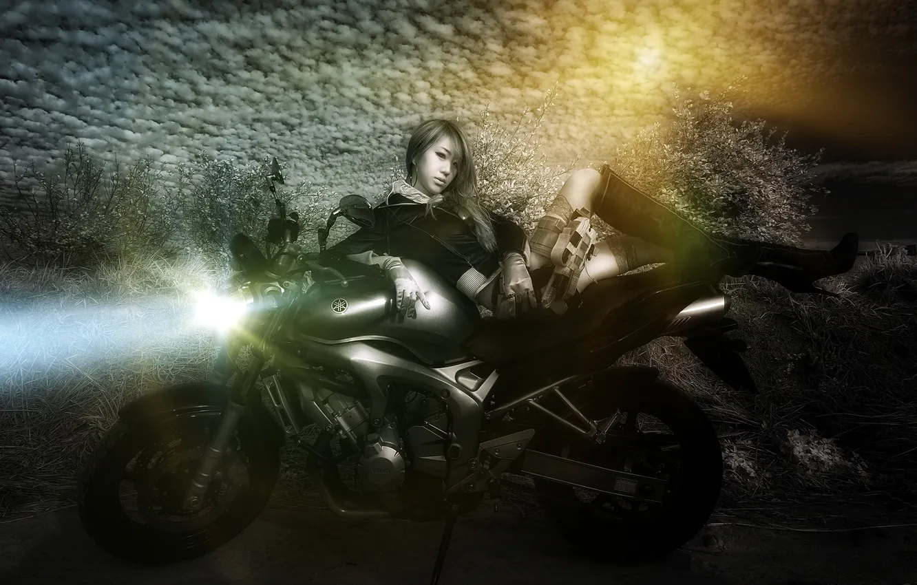 Фото обои девушка, мотоцикл, азиатка
