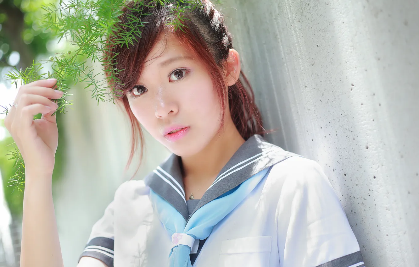 Фото обои взгляд, девушка, лицо, волосы, азиатка