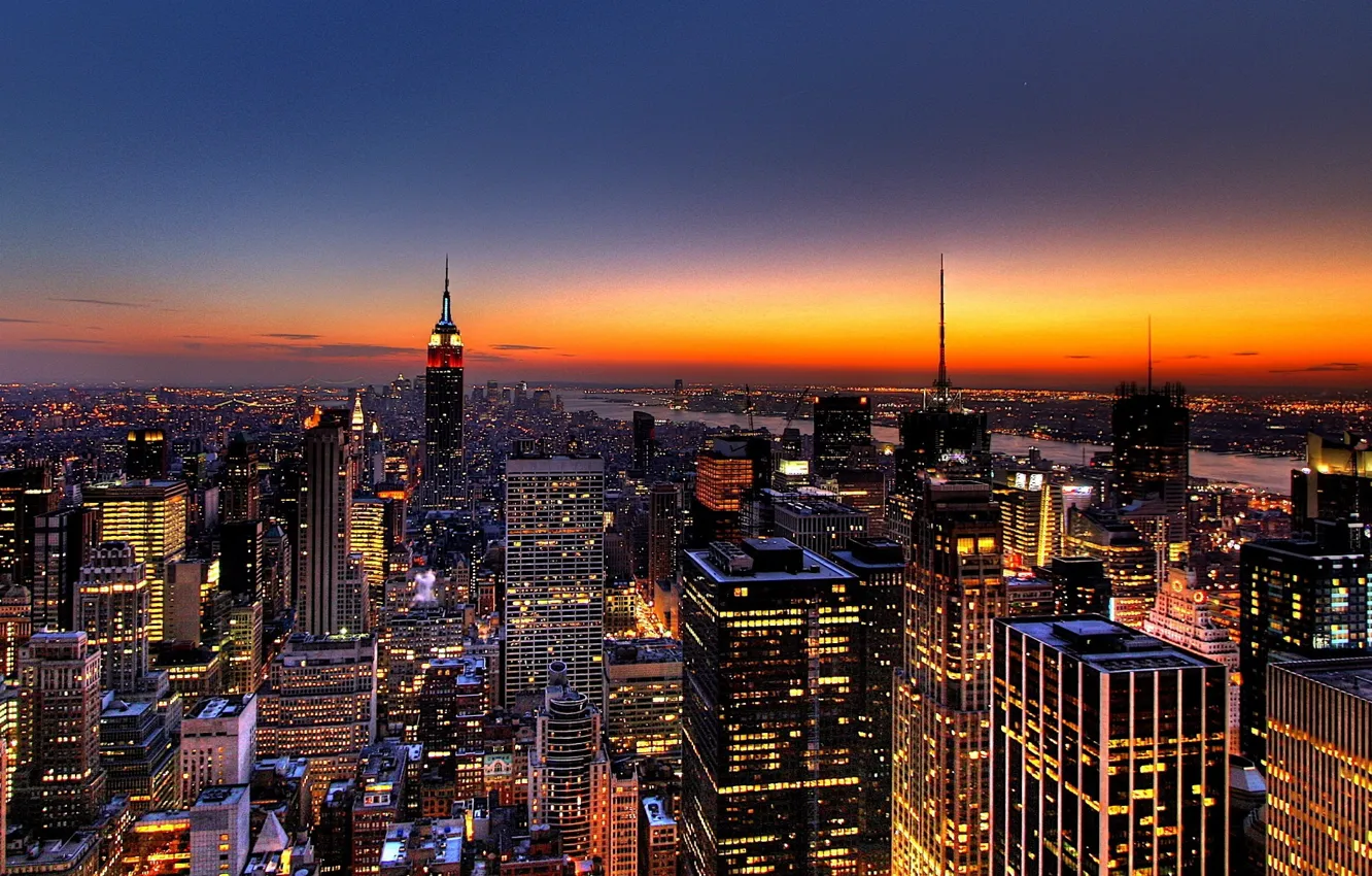 Фото обои здания, Нью-Йорк, небоскребы, вечер, Город, New-York