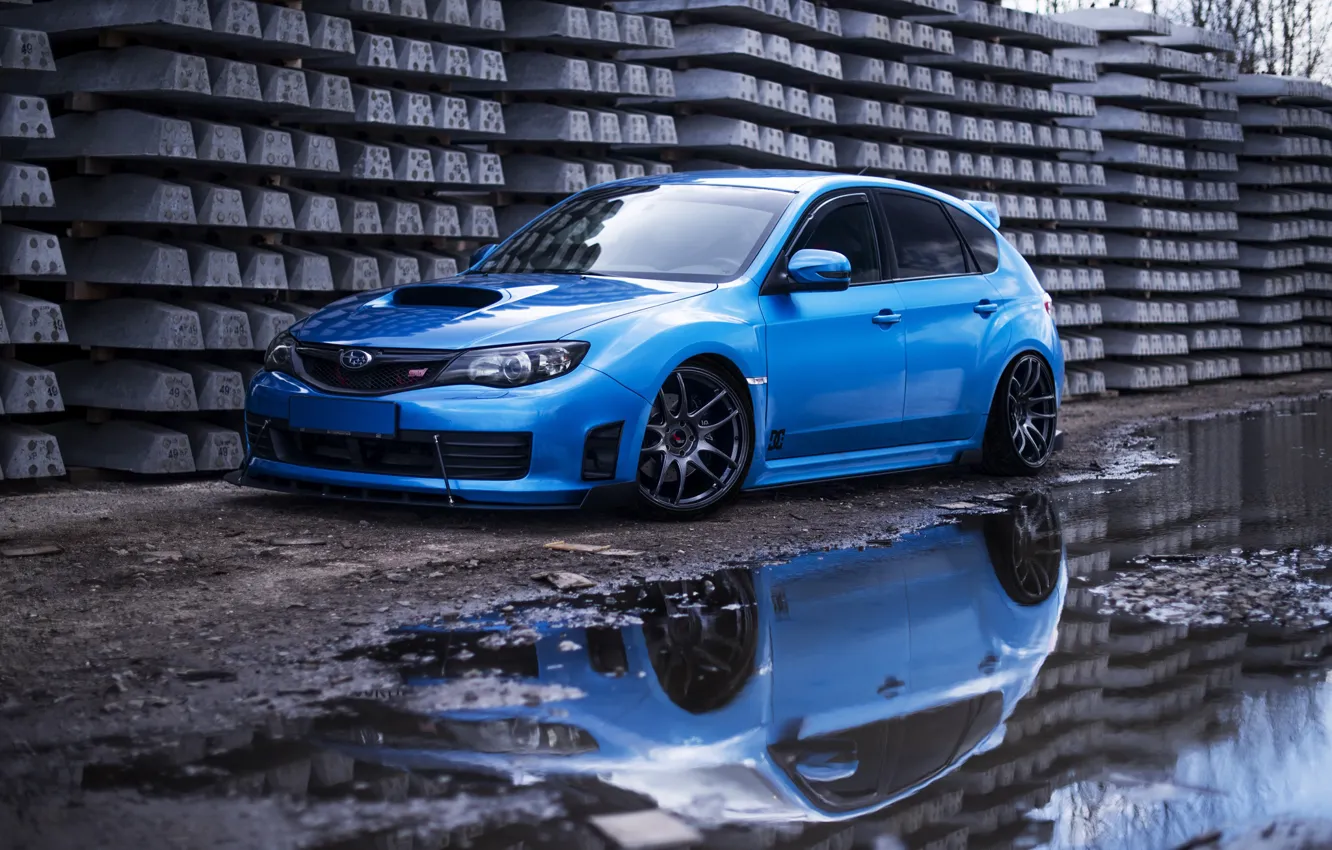 Фото обои Subaru, Impreza, WRX, Blue, STI, Water, Reflection
