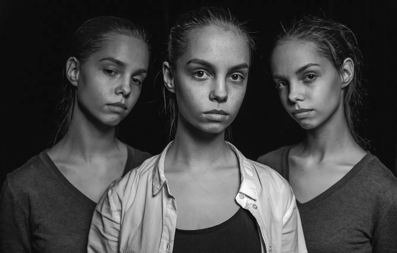 Фото обои портрет, монохром, три девушки, Tatiana Vishnevskaya, три сестры
