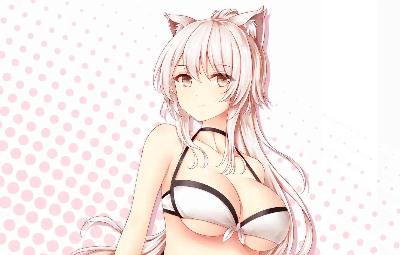 Фото обои girl, sexy, cleavage, pink hair, long hair, boobs, anime, beautiful