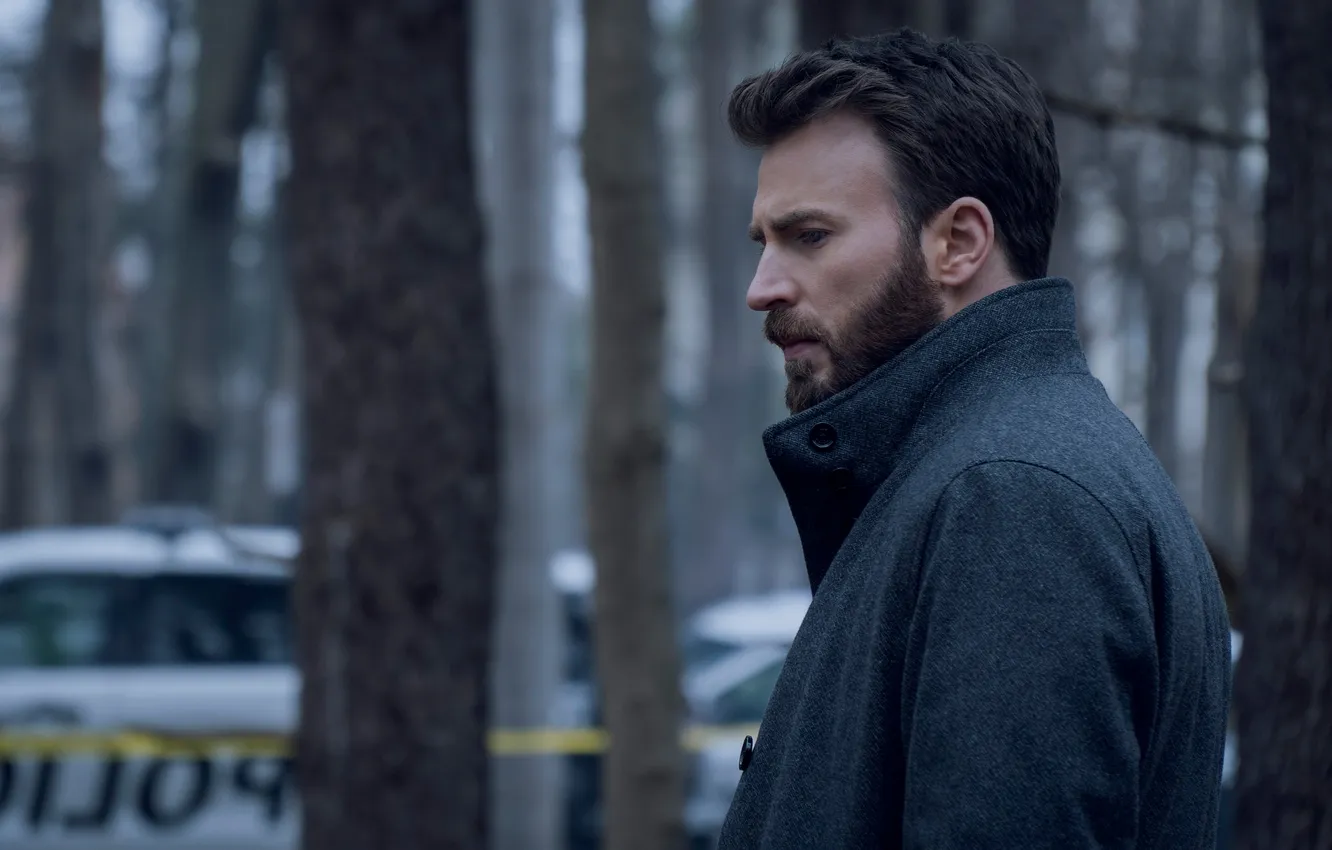 Фото обои лес, профиль, сериал, Крис Эванс, Chris Evans, Энди Барбер, Защищая Джейкоба