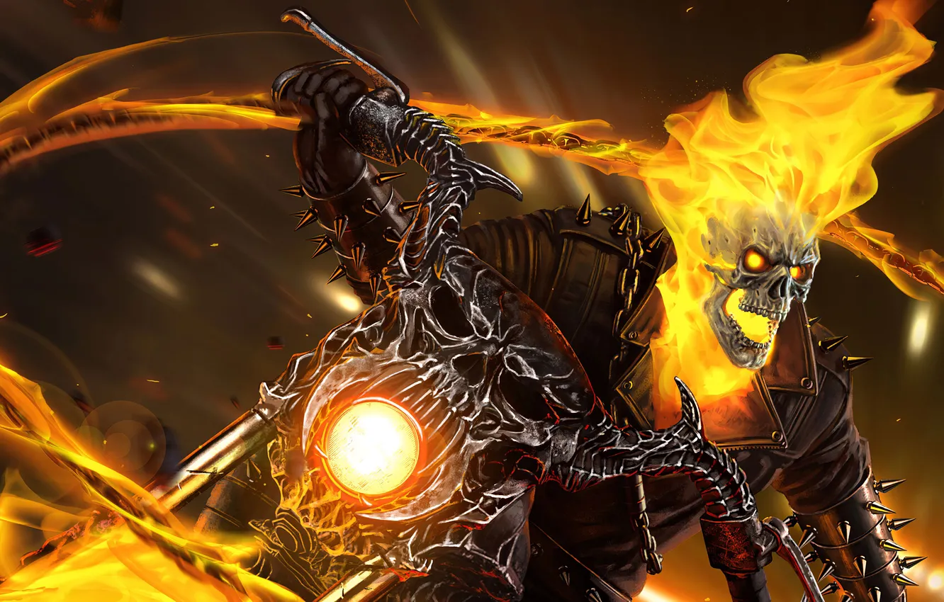 Фото обои fire, bike, marvel, hell, ghost rider