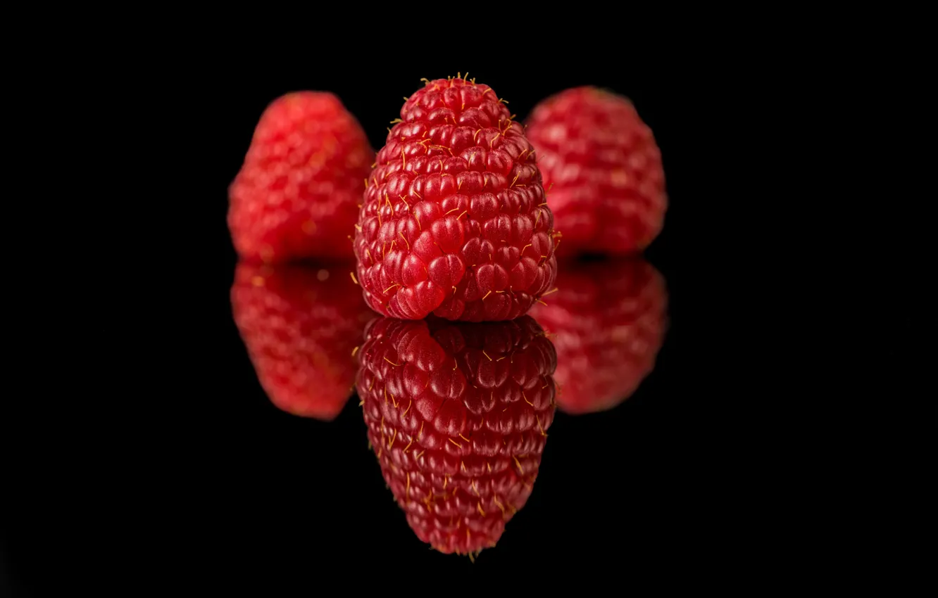 Фото обои отражение, малина, ягода