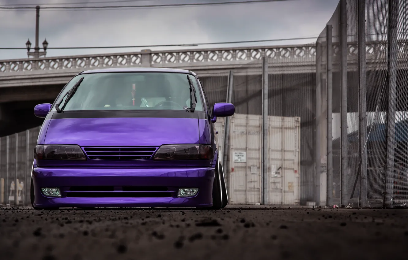 Фото обои Toyota, Front, Bridge, Violet, Face, Sight, Container, Previa