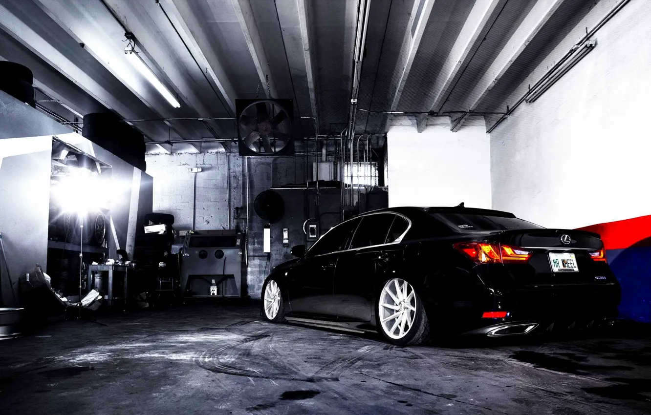 Фото обои Lexus, wheels, black, rear, vossen, GS 350