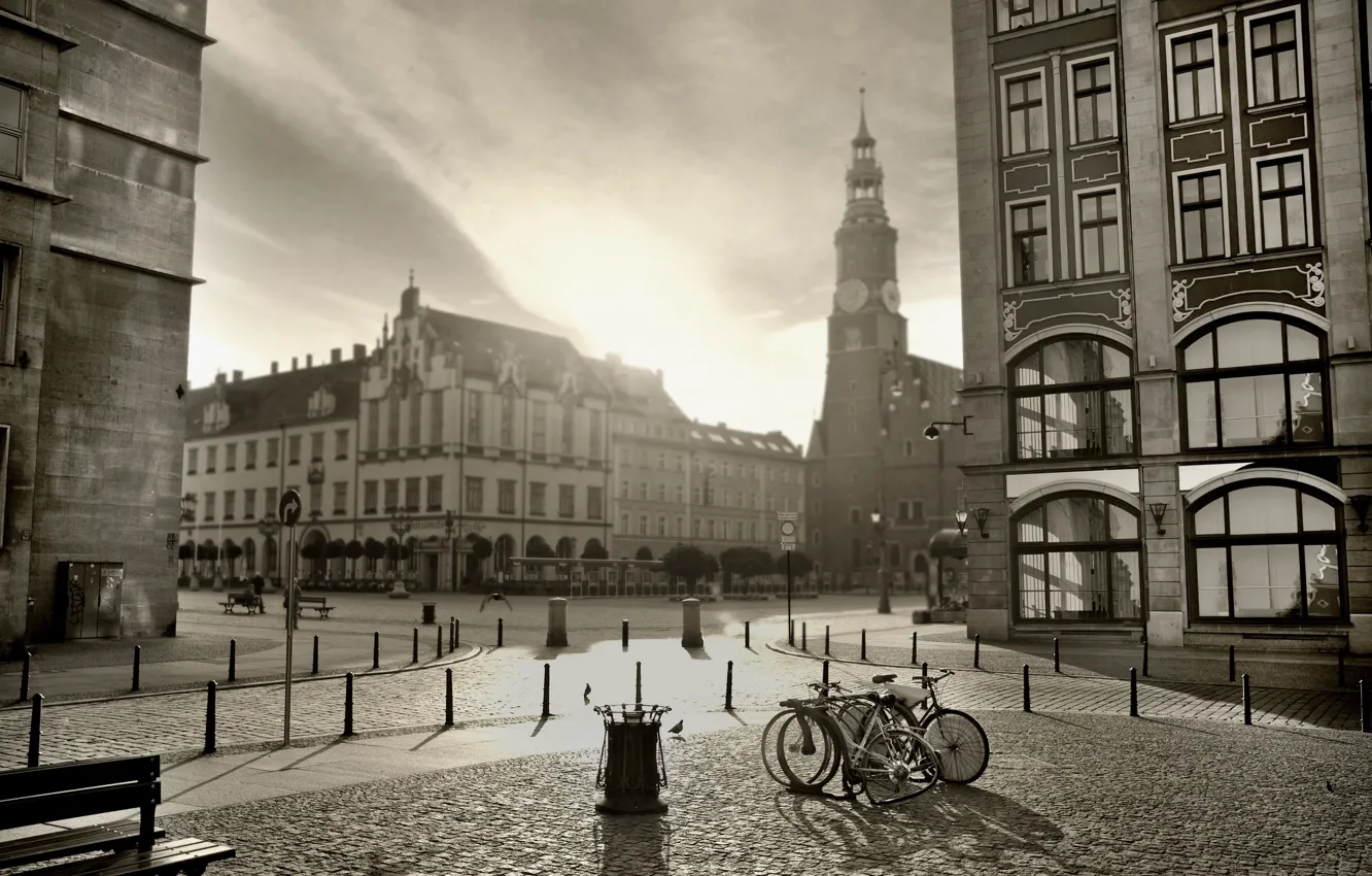 Фото обои город, фото, black & white, здания, площадь, перекрёсток, архитектура, photo