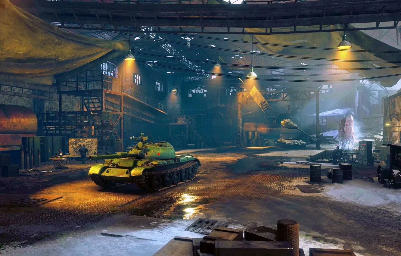 Фото обои Китай, Ангар, Танк, Game, Мир танков, World of Tanks, Type 59, 100 mm