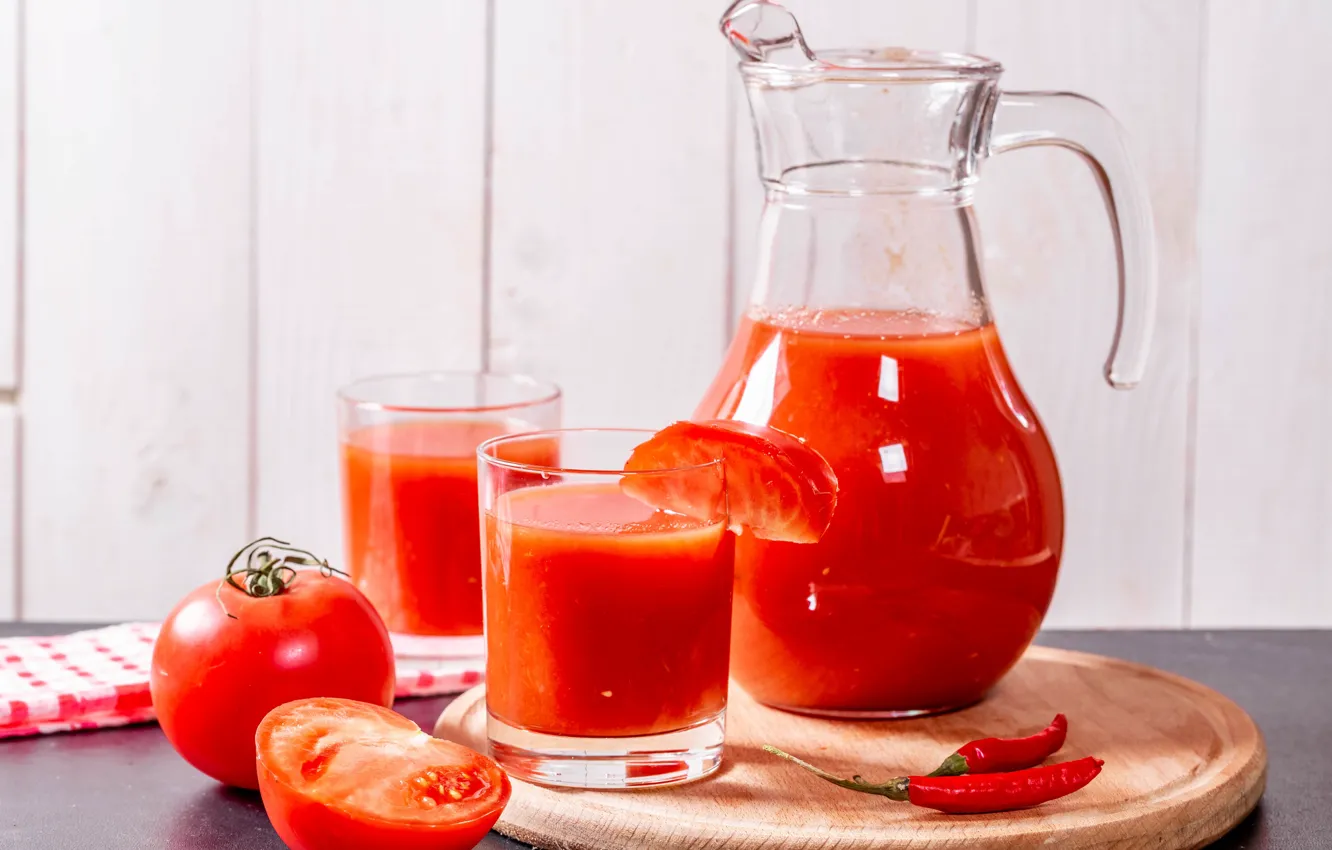 Фото обои перец, кувшин, томаты, томатный сок