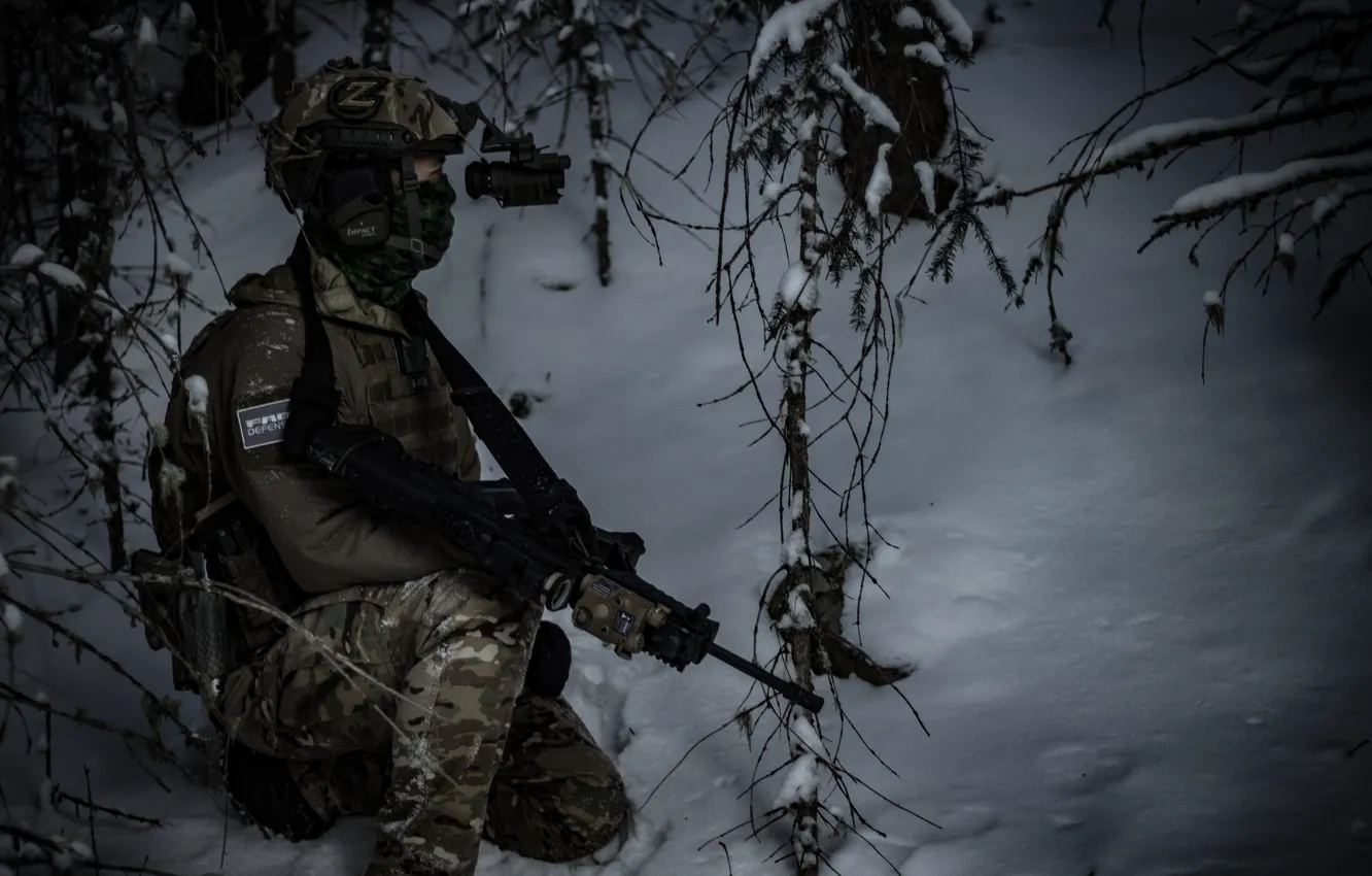 Фото обои зима, солдат, экипировка