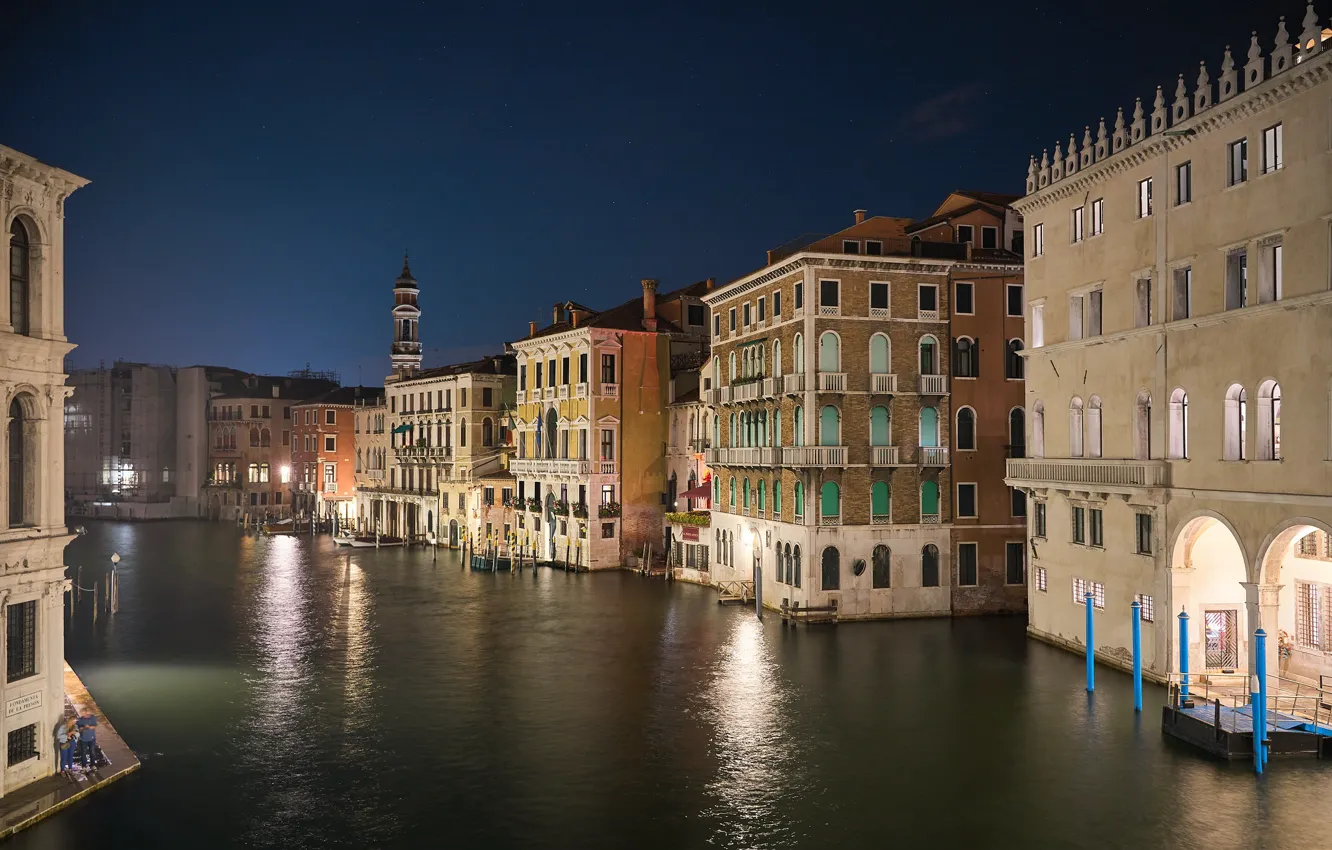Фото обои огни, дома, Италия, Венеция, канал
