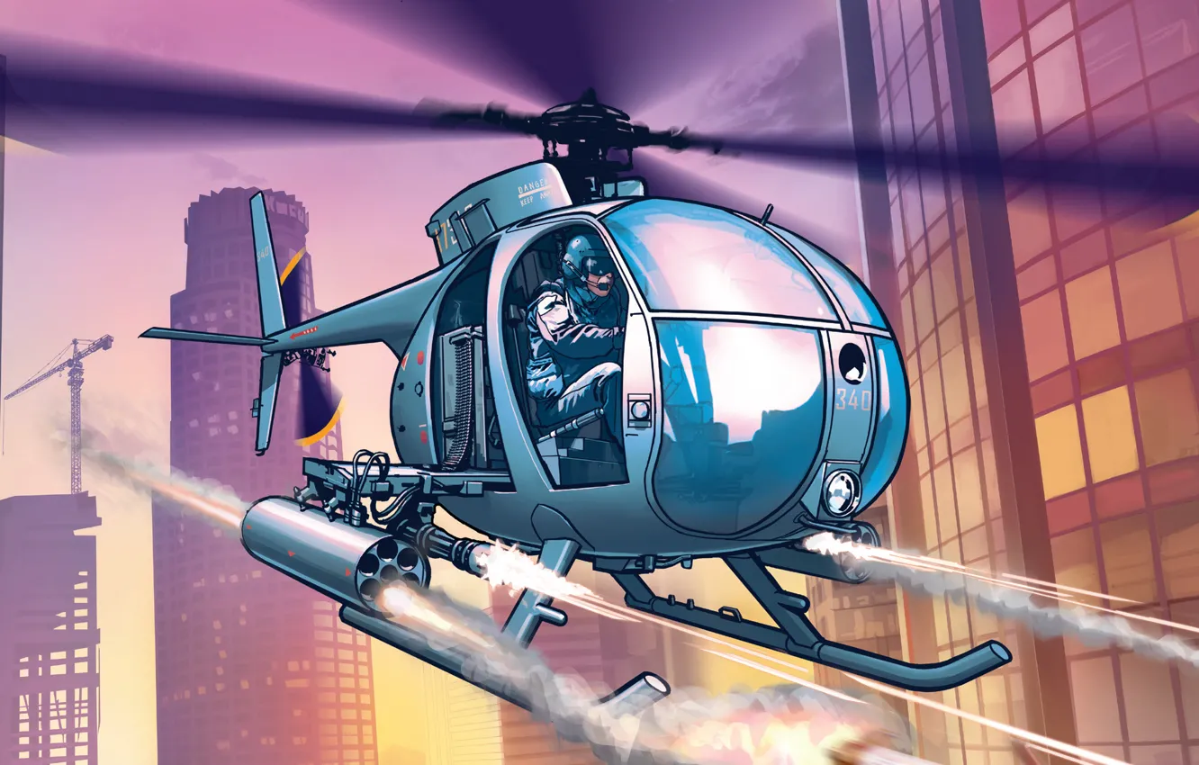 Фото обои город, полиция, арт, вертолет, лос сантос, Grand Theft Auto 5