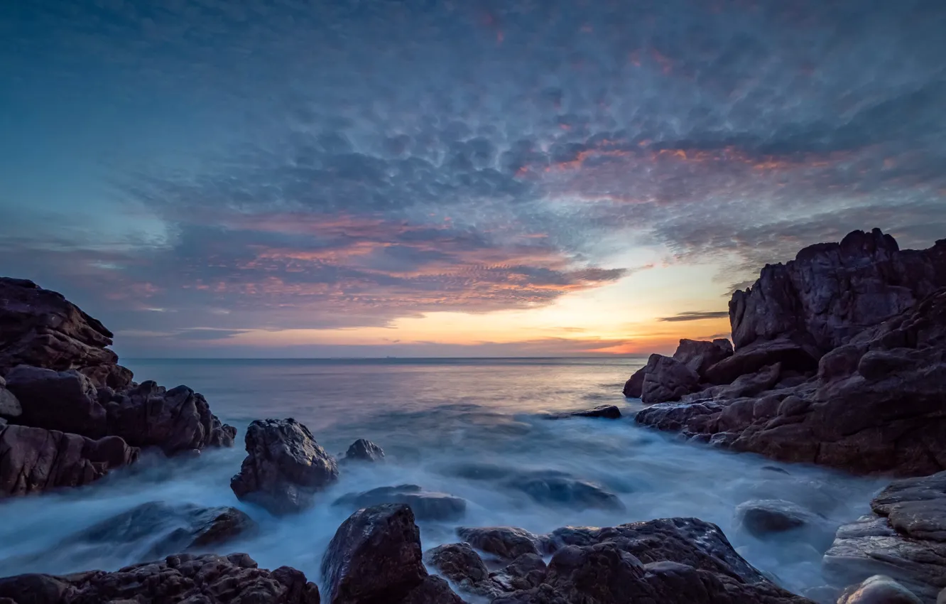 Фото обои море, небо, закат, камни, скалы, побережье, Thailand, Andaman Sea