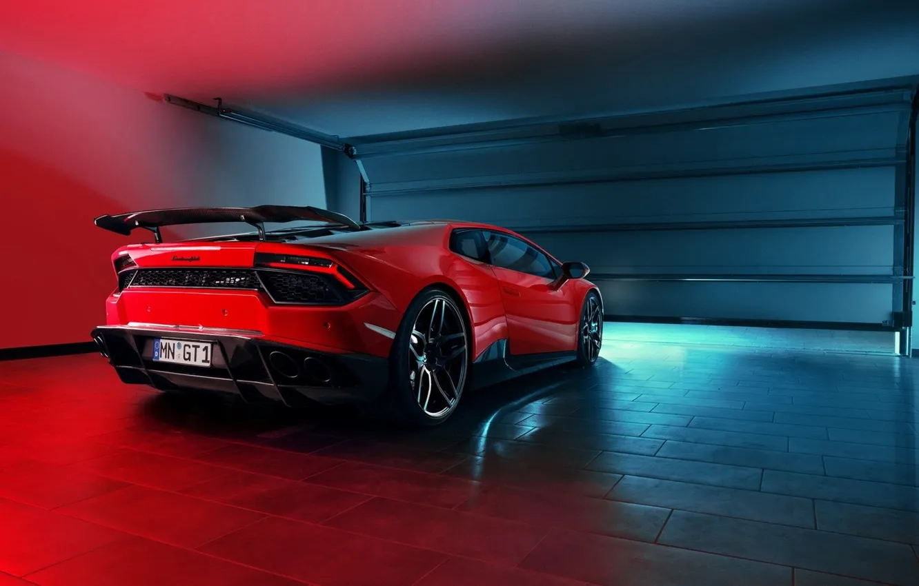 Фото обои гараж, Lamborghini, Ламборджини, спорт кар, вид сзади, Novitec, Lamborghini Huracan