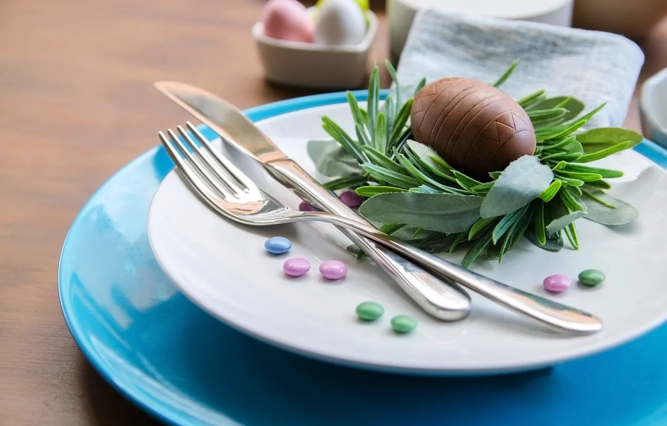 Фото обои тарелки, Easter, Holiday, сервировка, шоколадное яйцо