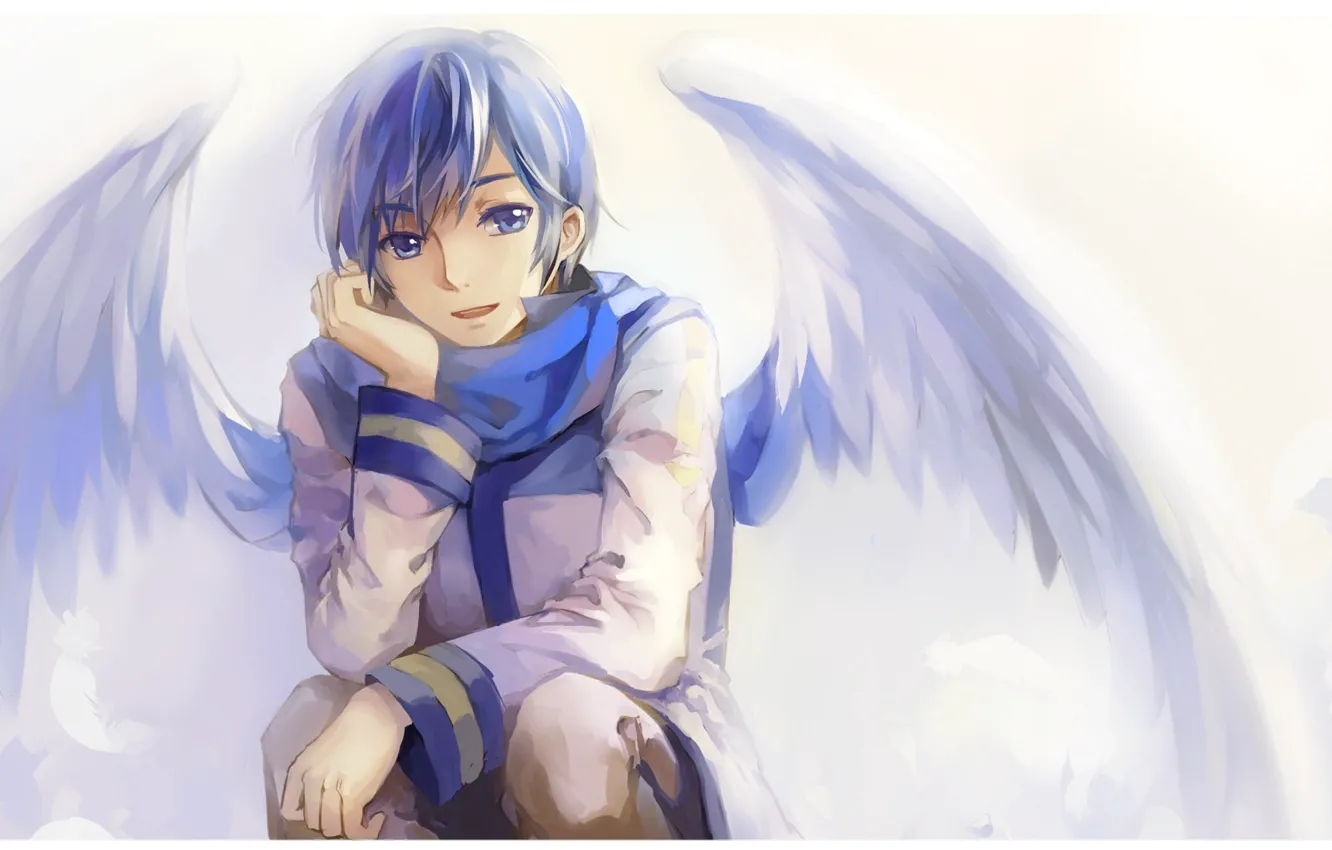 Фото обои крылья, ангел, шарф, парень, vocaloid, вокалоид, Kaito