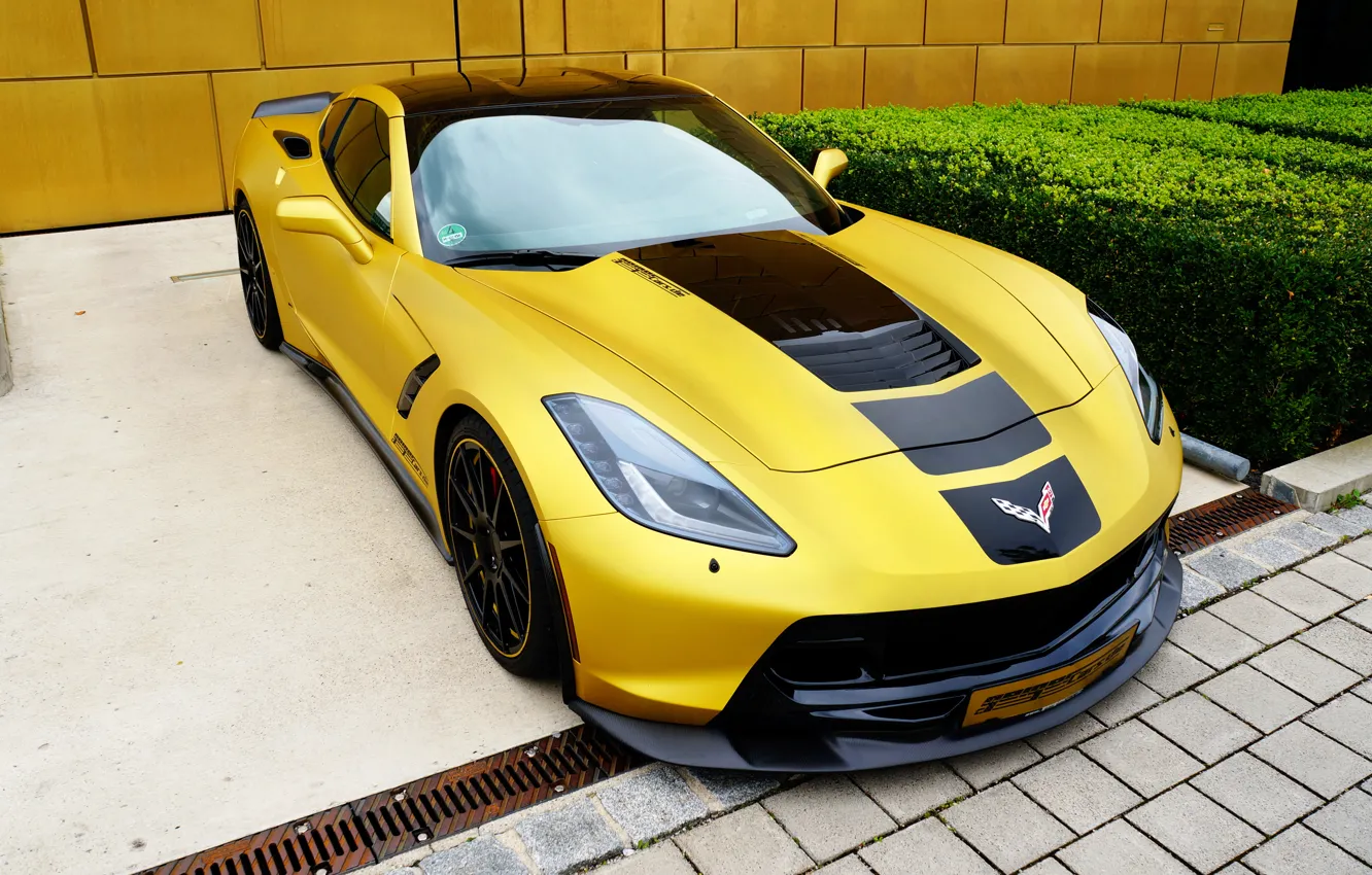Фото обои желтый, тюнинг, Corvette, Chevrolet, Stingray