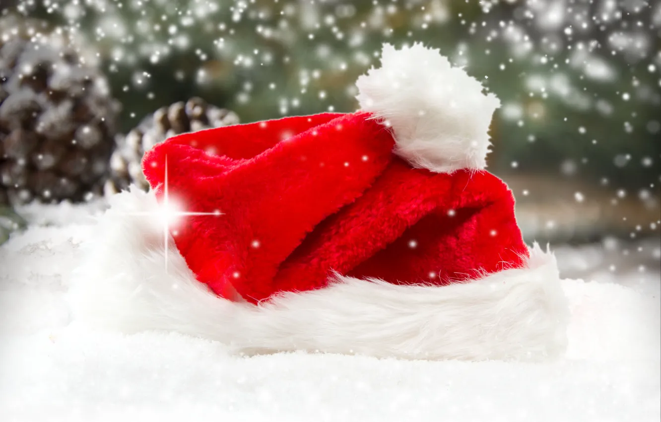 Фото обои Новый Год, Рождество, Christmas, hat, winter, snow, Santa, Merry