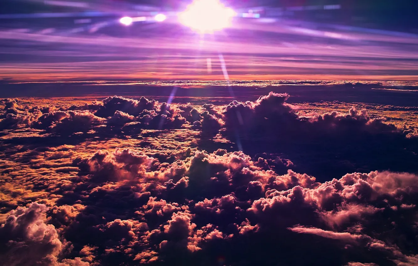 Фото обои Закат, Солнце, Небо, Облака, Полёт, Flight, Clouds, Sky