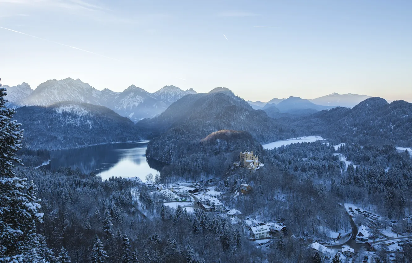 Фото обои зима, небо, снег, горы, утро, Германия, trees, landscape