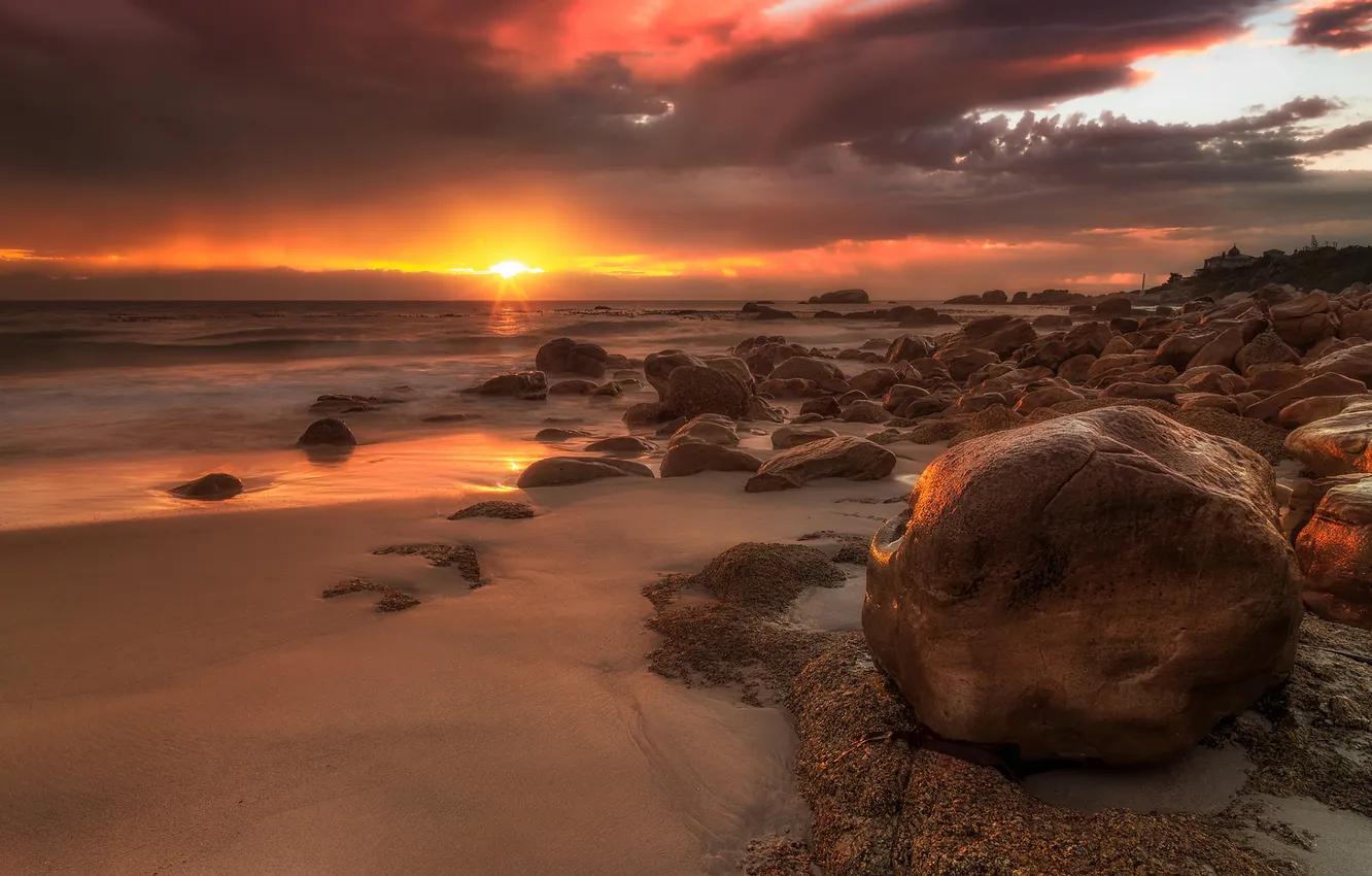 Фото обои rock, beach, ocean, sunset
