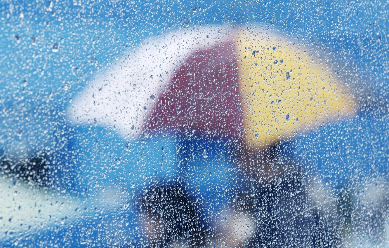 Фото обои стекло, капли, зонтик, фон, обои, разное, вода. дождь