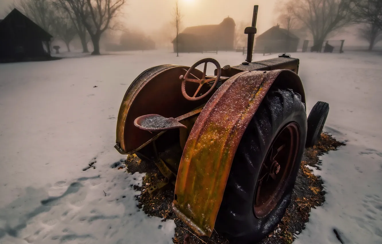 Фото обои зима, снег, трактор