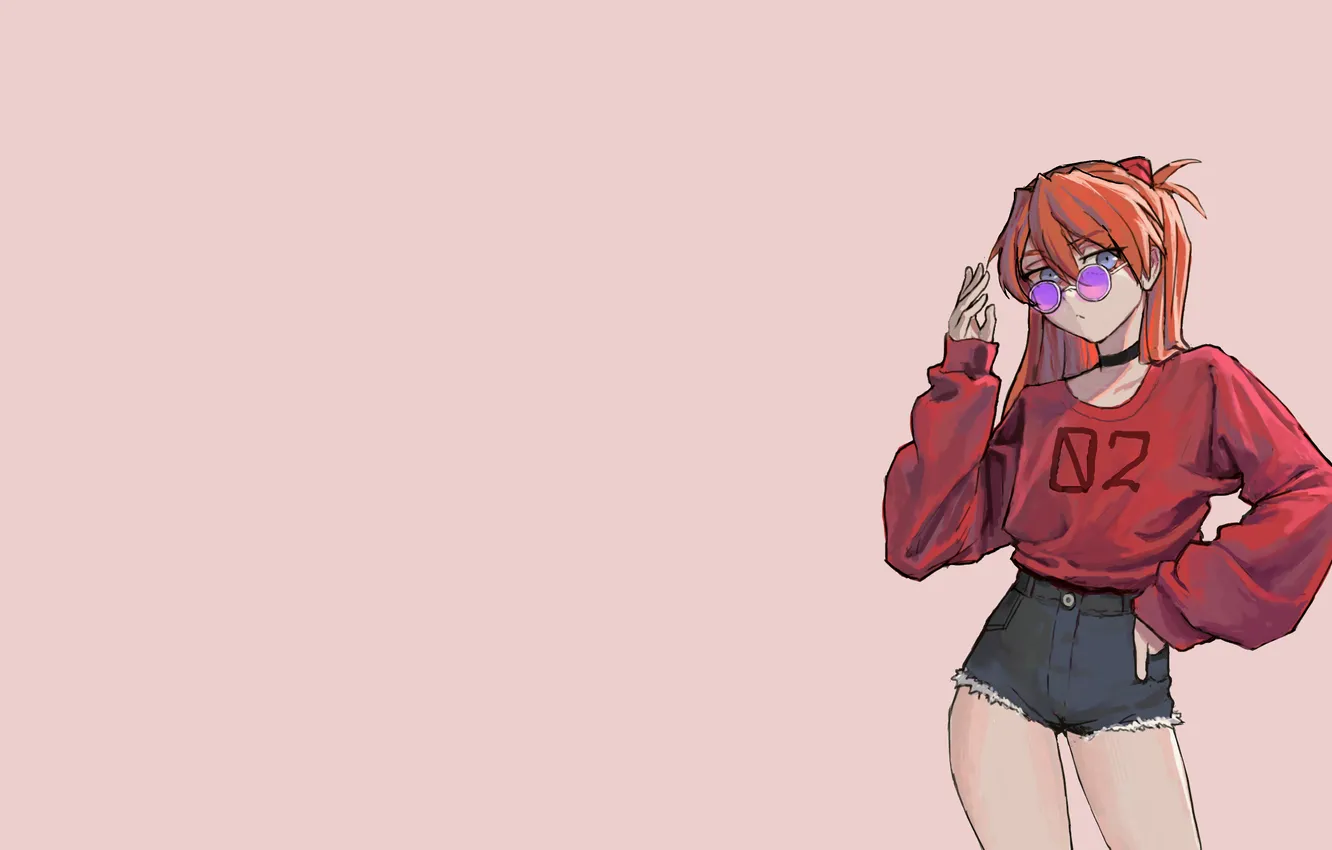 Фото обои Neon Genesis Evangelion, long hair, Asuka Langley Soryu, redhead, sunglasses, anime girls, miniskirt, headsets
