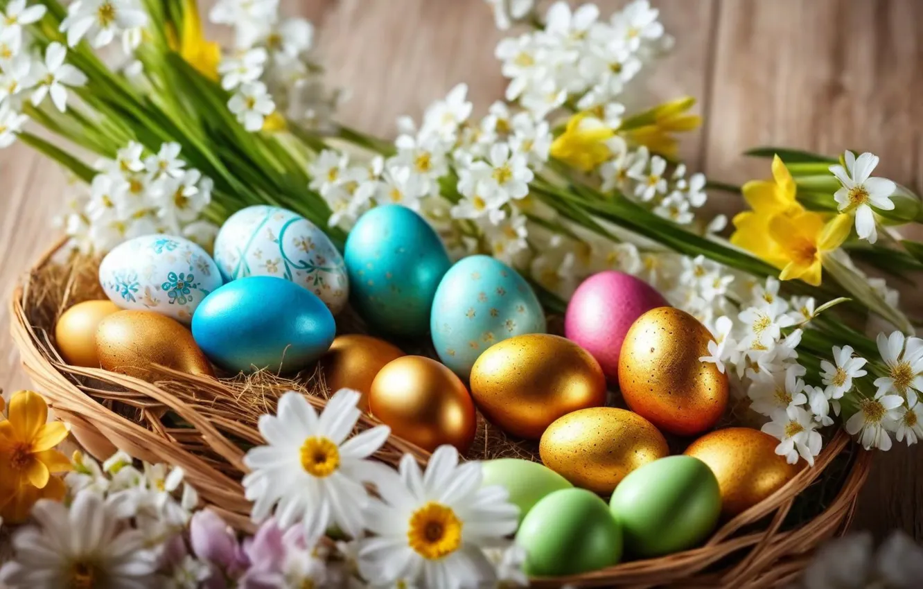 Фото обои цветы, яйца, весна, colorful, Пасха, happy, flowers, spring