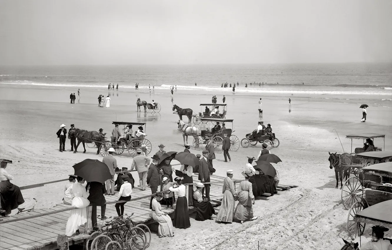 Фото обои море, пляж, ретро, берег, Флорида, США, 1904-й год