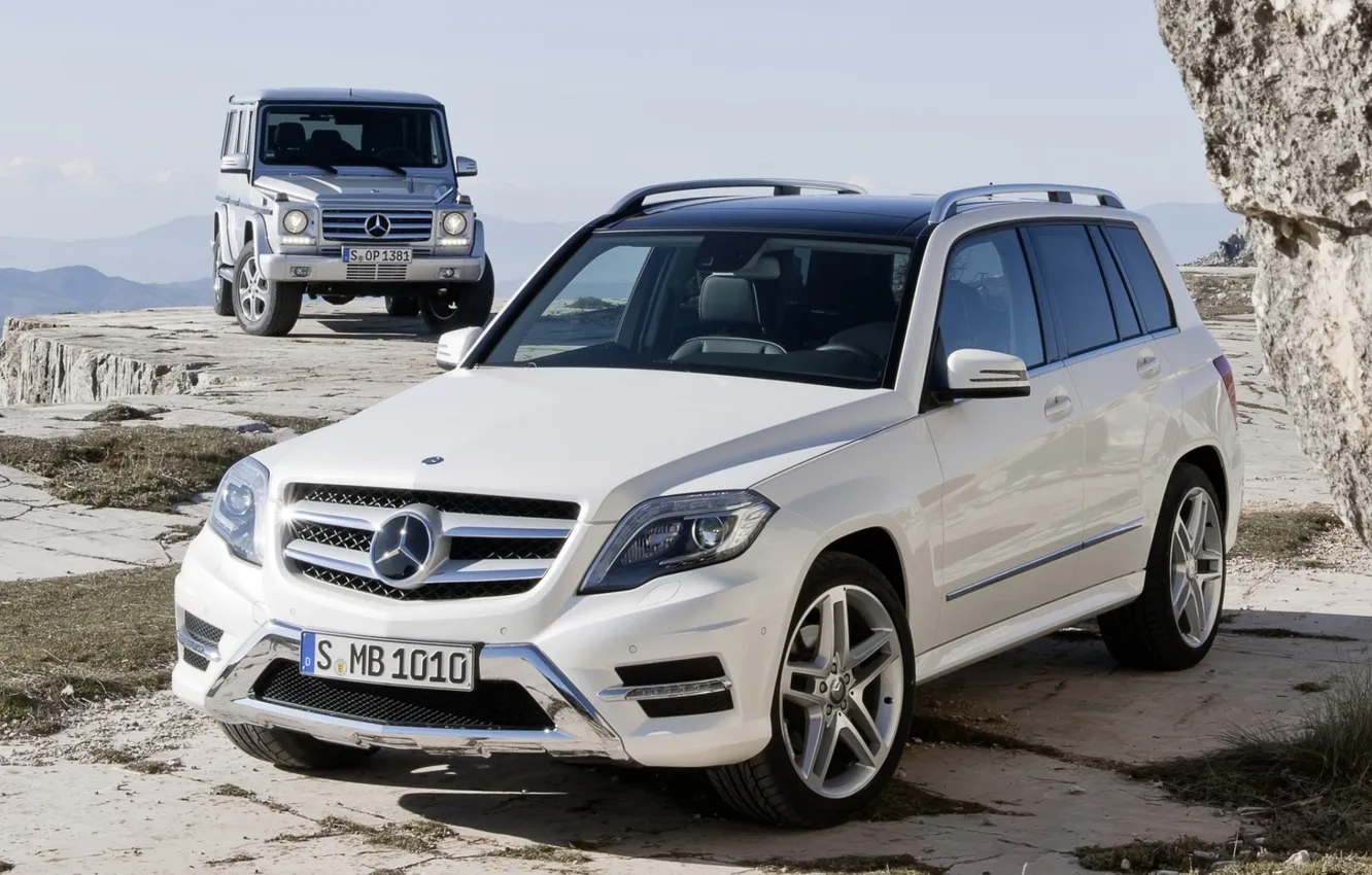 Фото обои белый, небо, скала, Mercedes-Benz, джип, внедорожник, мерседес, GLK