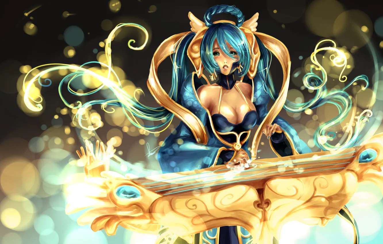 Фото обои девушка, музыка, арфа, инструмент, league of legends, sona buvelle