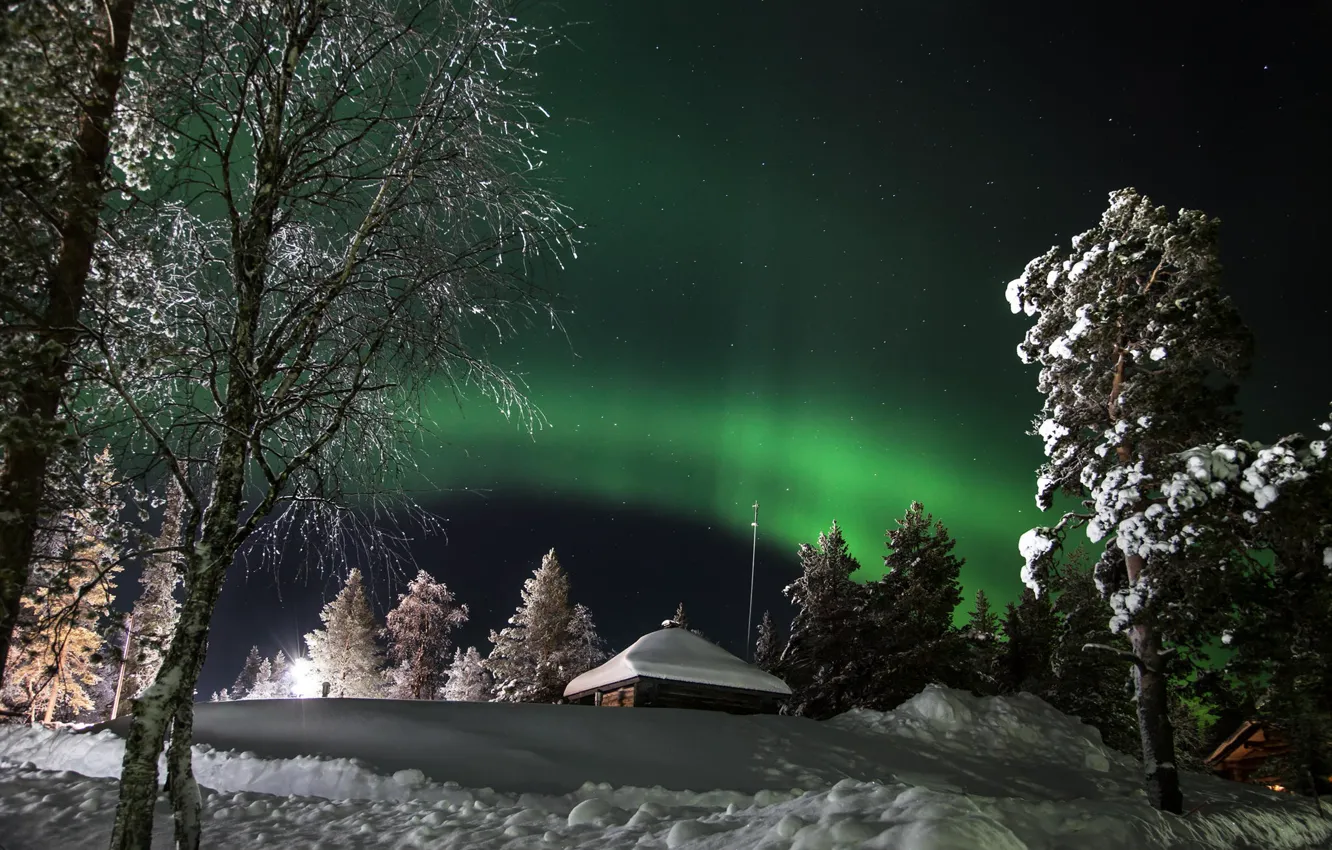 Фото обои lights, winter, snow, north