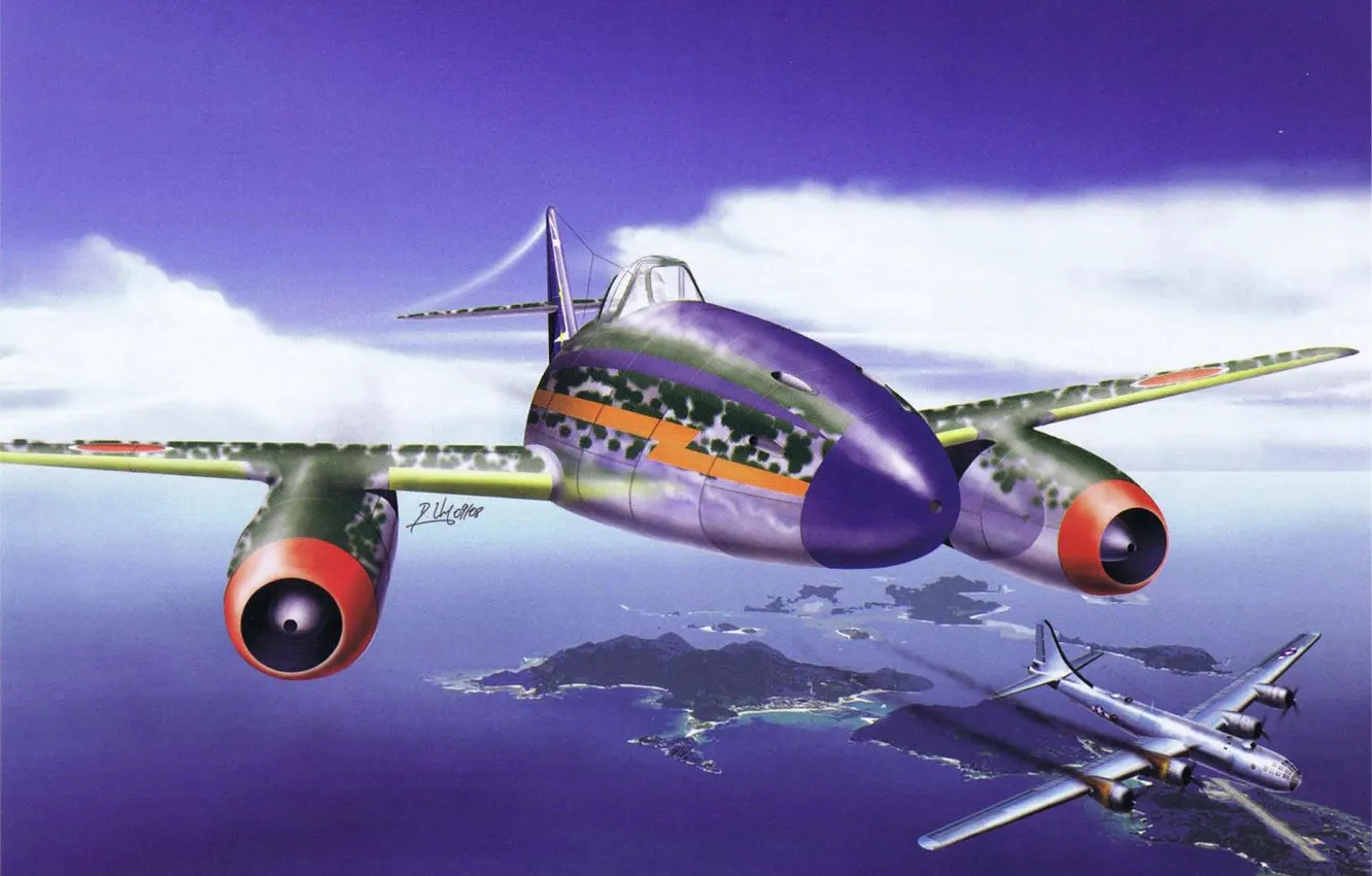 Фото обои небо, война, Япония, истребитель, Boeing, прототип, бомбардировщик, Fire Dragon