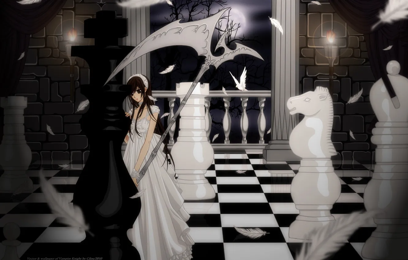 Фото обои девушка, шахматы, фигуры, король, Юки Кросс Куран, Артемида