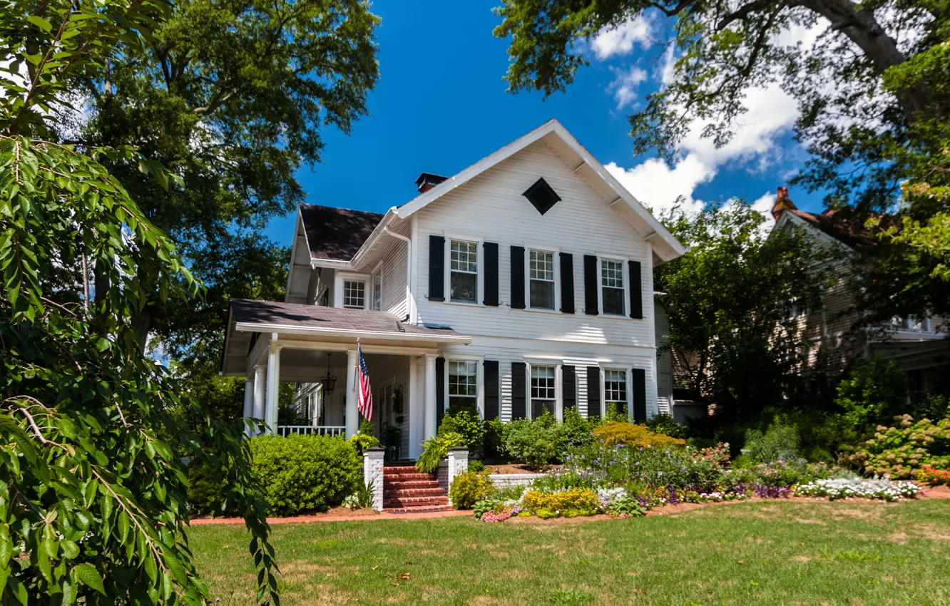 Фото обои трава, деревья, дом, USA, США, house, grass, лужайка