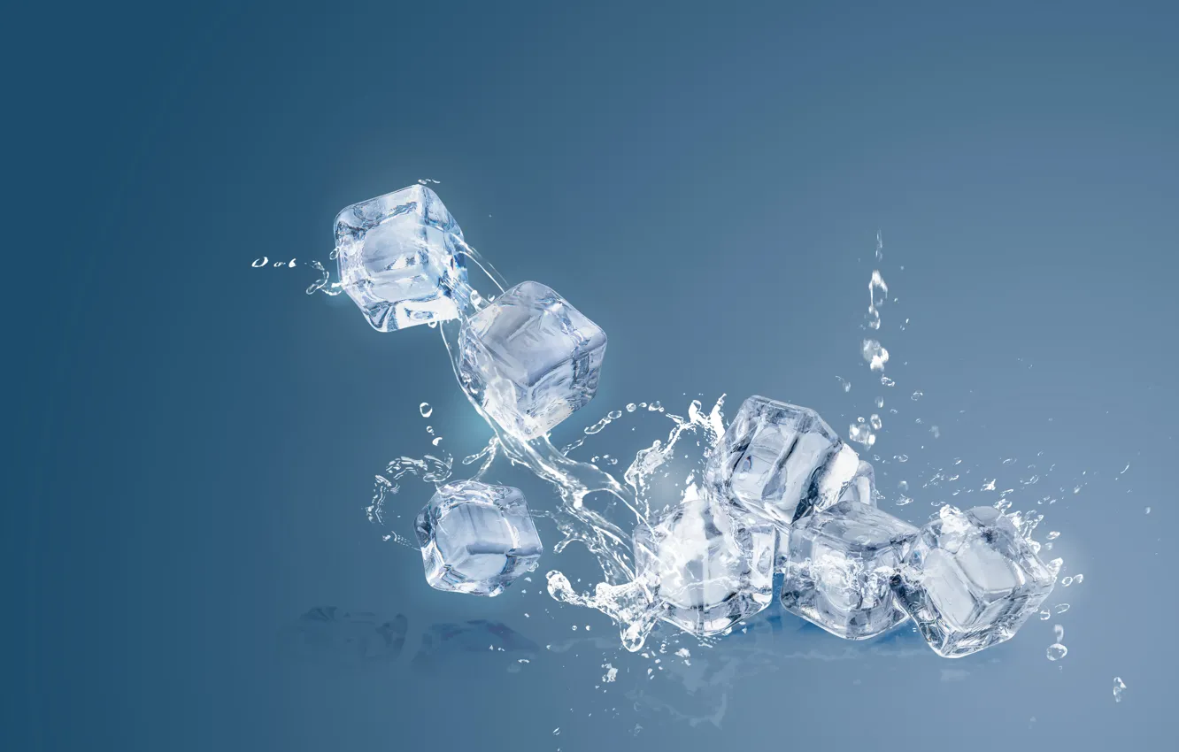 Фото обои лед, вода, всплеск, кубики льда