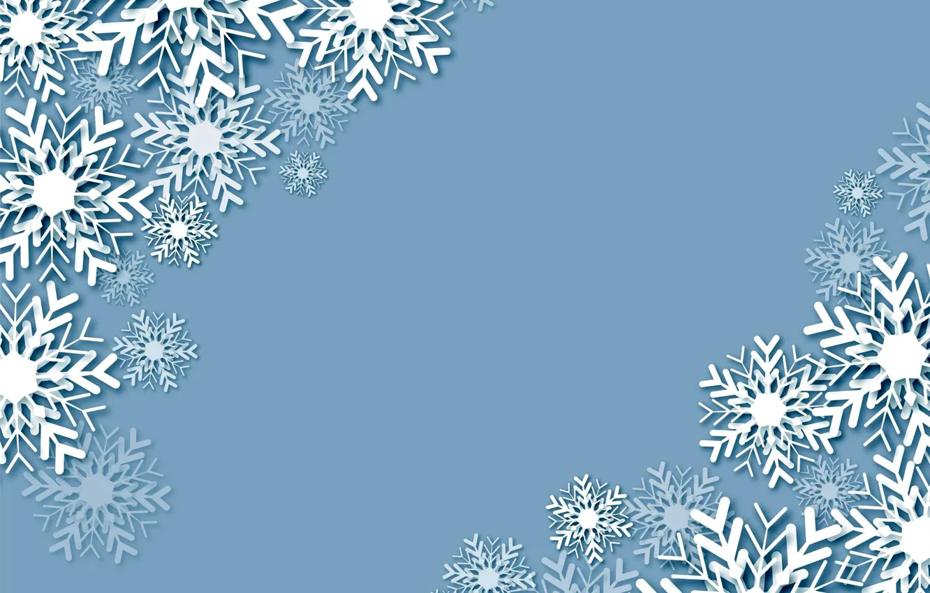 Фото обои снежинки, фон, Christmas, blue, winter, background, snowflakes