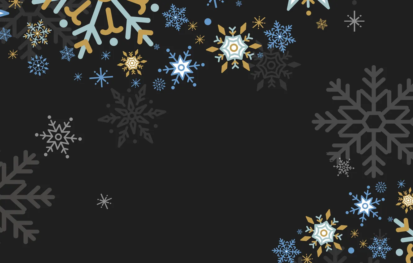Фото обои снежинки, фон, черный, новый год, текстура