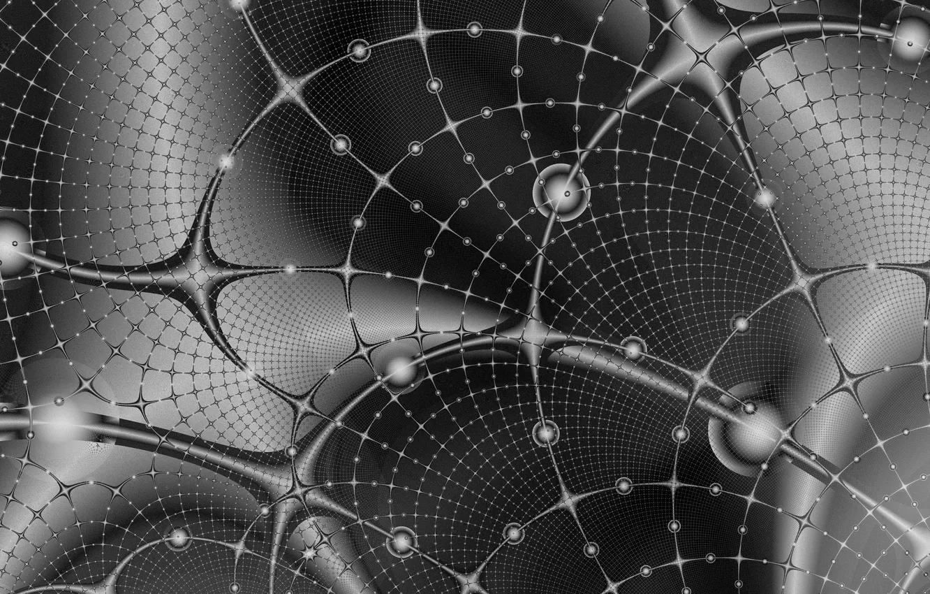 Фото обои абстракция, сетка, шары, черно-белый, узор, фрактал, орнамент, математическая вселенная