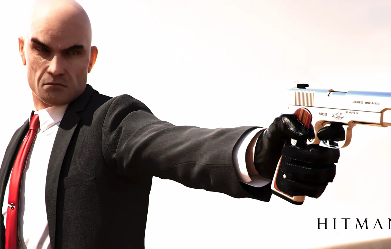 Фото обои пистолет, оружие, лысый, Hitman, Агент 47, Хитмэн, Agent