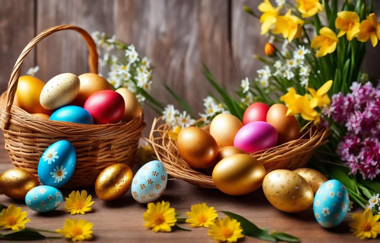 Фото обои цветы, яйца, весна, colorful, Пасха, happy, flowers, spring