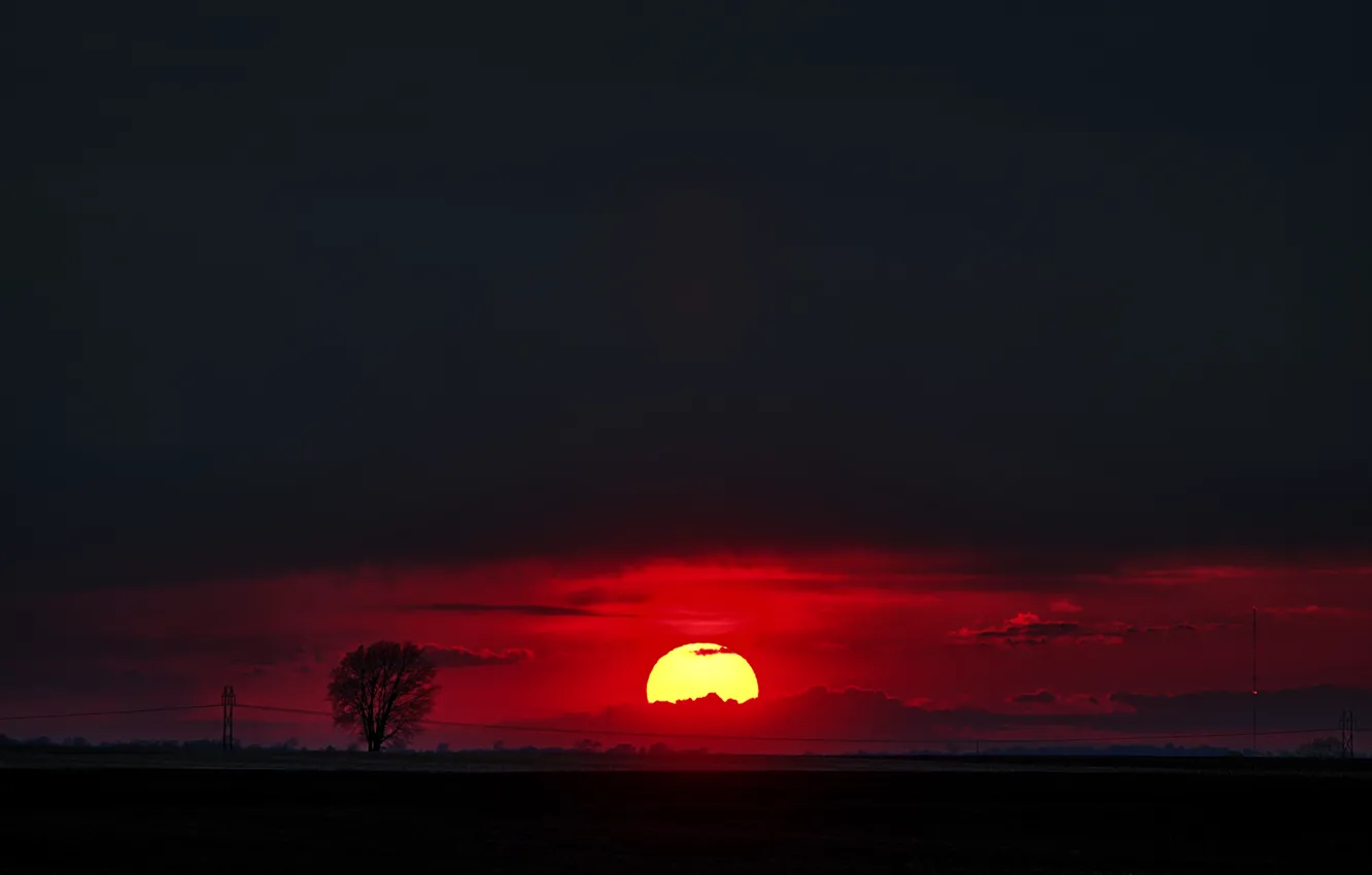 Фото обои солнце, закат, горизонт