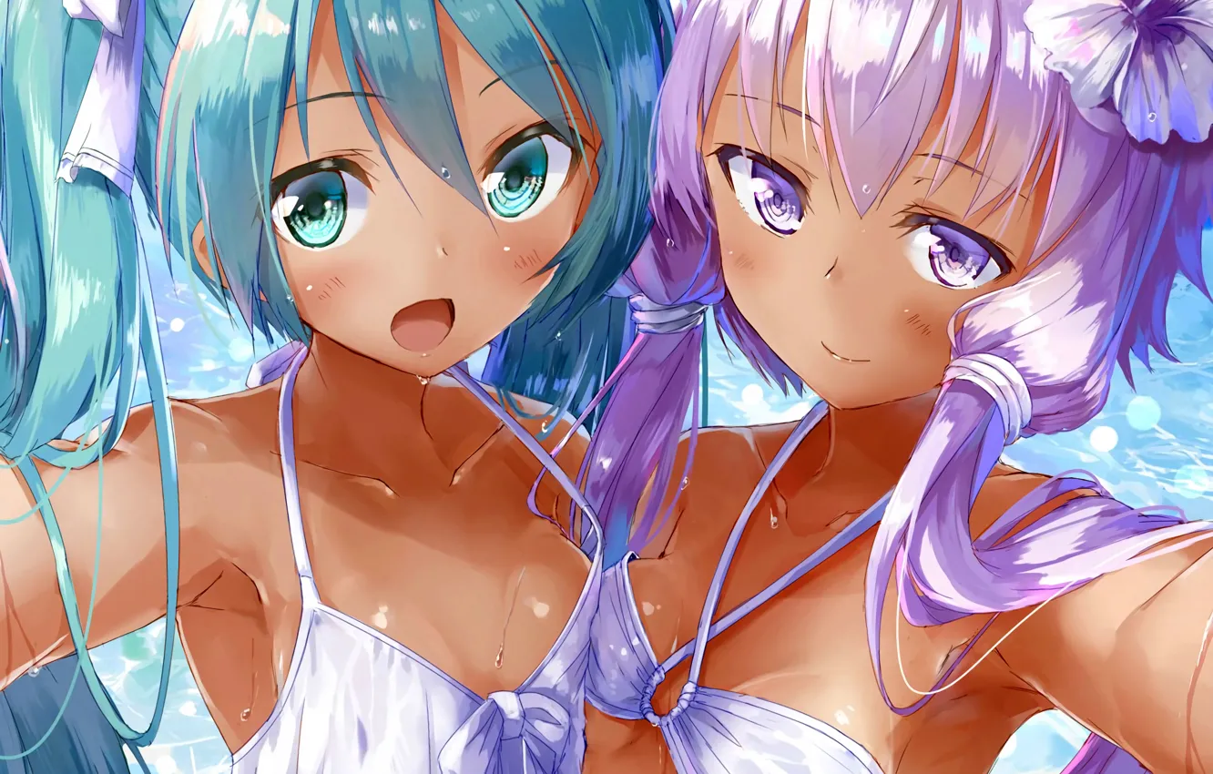 Фото обои sexy, Hatsune Miku, cleavage, Vocaloid, long hair, girls, boobs, anime