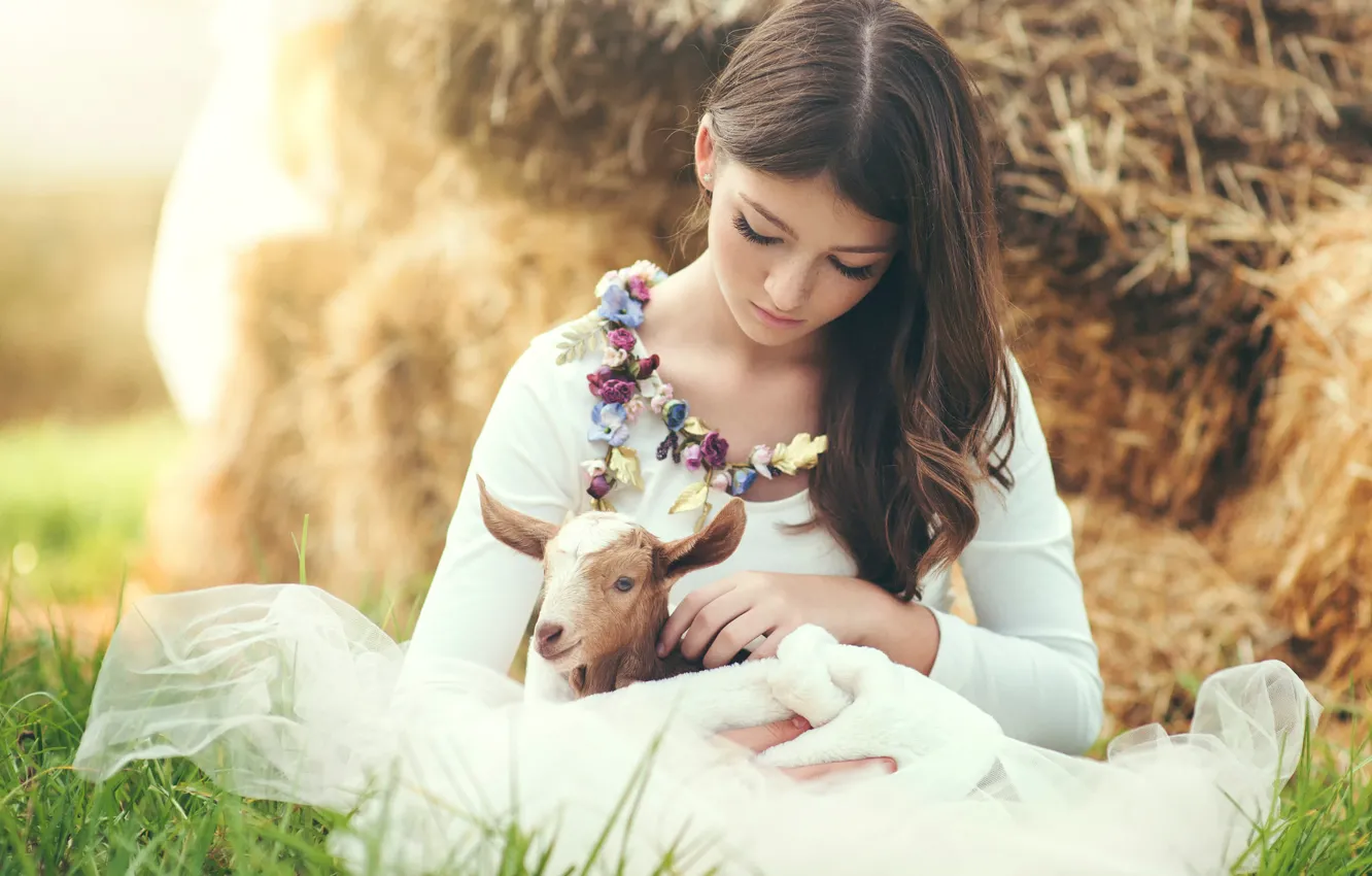 Фото обои девушка, веснушки, овечка, Marina, козочка, Marina R