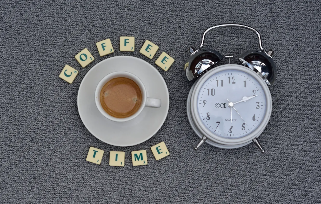 Фото обои буквы, кофе, будильник